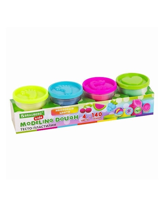 Пластилин тесто KIDS 4 цвета крышки-штампики Brauberg - 1